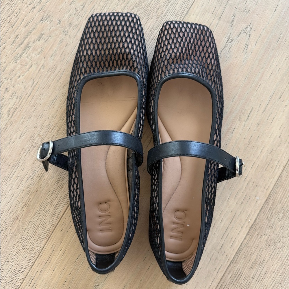 INC International Concepts Black Mesh Square-Toe Flats